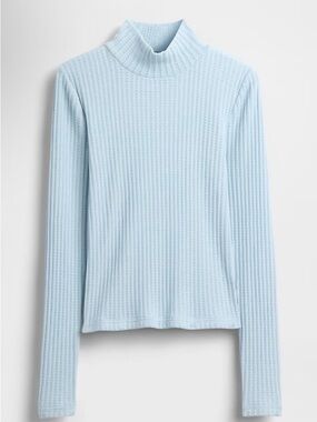 GAP Light Blue Cotton Blend Ribbed Mockneck Long Sleeve Tee